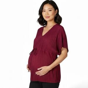 Ingrid + Isabel Plissé Tunic Maternity Top XL Burgundy Maroon Dolman Sleeve